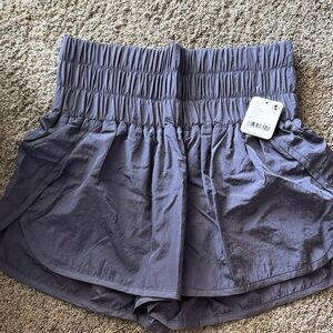 FP Movement by Free People Smocked High-Waist Athletic Shorts - Dusty Lavender